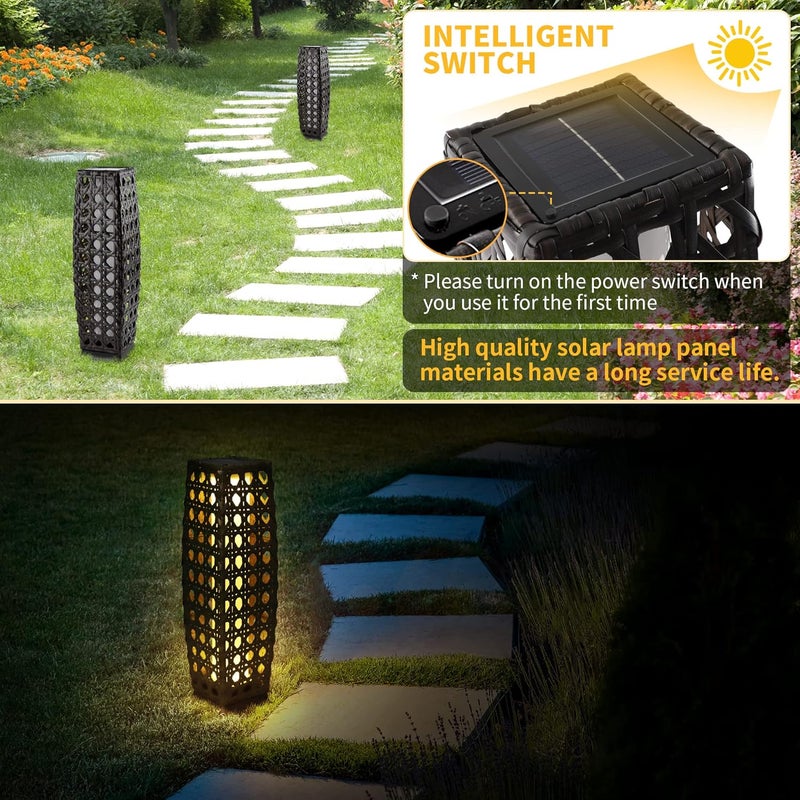 OLYMSOLD Solar Floor Lamp, Outdoor Floor Lamp Lanterns Outdoor Waterproof, Solar Powered Resin Wicker Lamp, Weather-Resistant Rattan Deck Light for Porch, Garden, Patio - Image 2